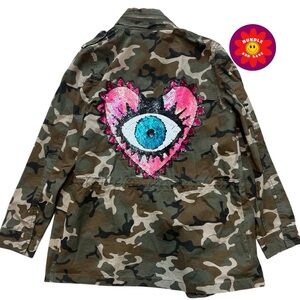 Boutique Camouflage Jacket with Sequin Patches